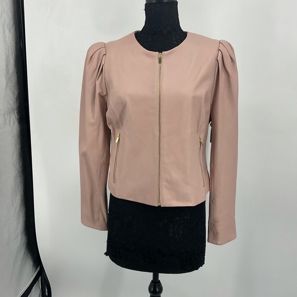 Faux leather long sleeve rose colored jacket